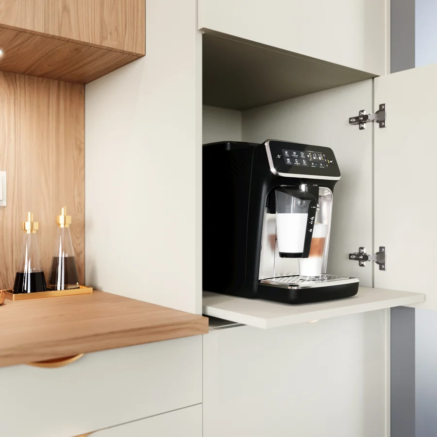 VELLA COLLECTION – A modular kitchen with smooth fronts and metal handles (View 3)