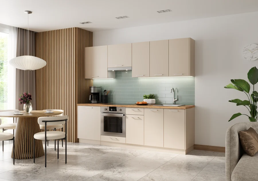 VELLA COLLECTION – A modular kitchen with smooth fronts and metal handles (View 9)