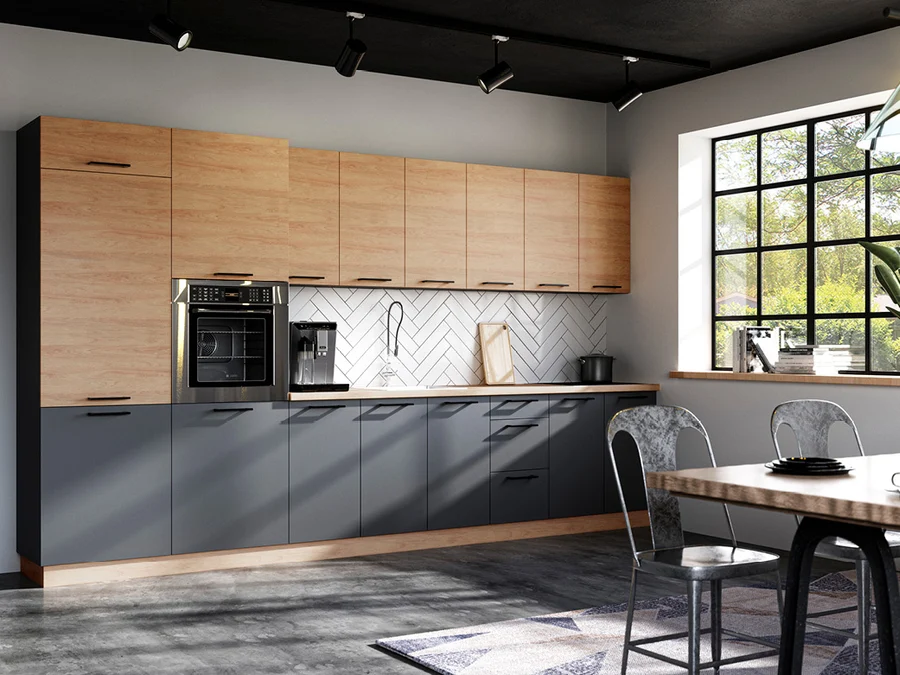 VELLA COLLECTION – A modular kitchen with smooth fronts and metal handles (View 6)