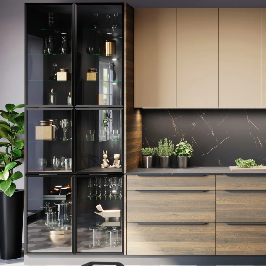 ITALIA-KOLLEKTION – Küchenvitrinen mit getöntem Glas und Aluminiumrahmen (Ansicht 5)