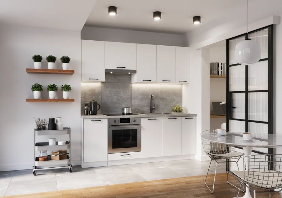 VELLA COLLECTION – A modular kitchen with smooth fronts and metal handles (View 8)