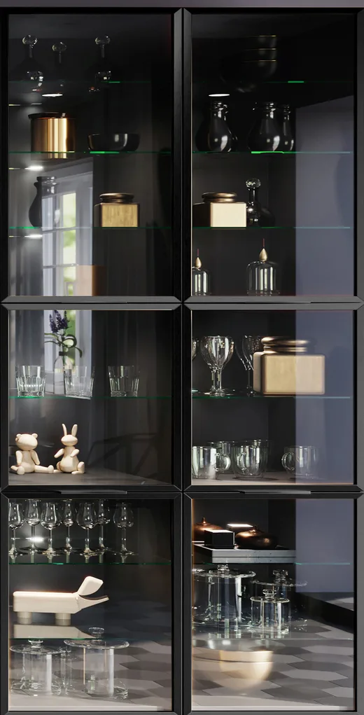 VITRINE MIT ALUMINIUMRAHMEN - SCHWARZ